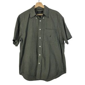 Nautica Blue & Yellow Gingham Plaid Short Sleeve Button Down L